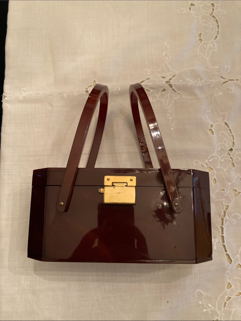 Vintage Mid-Century Amber/Brown Lucite Box Handbag – Unmarked
